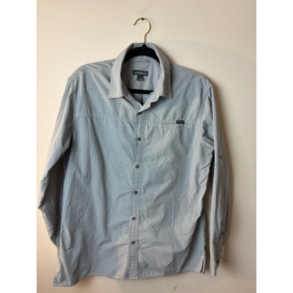 Eddie Bauer Mens Medium Mesh Plaid Button Down Shirt Long Sleeve Outdoor Casual‎